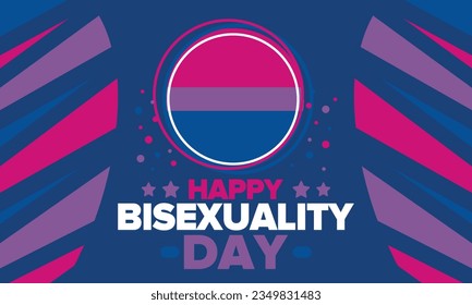 Celebrate Bisexuality Day. Bisexual Pride and Bi Visibility Day. Bisexual flag. Coming out. Celebrated annual in September 23. Festival and parade. Poster, card, banner, template, background. Vector