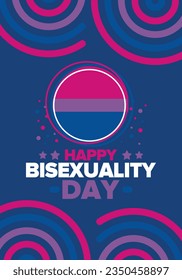 Celebrate Bisexuality Day. Bisexual Pride and Bi Visibility Day. Bisexual flag. Coming out. Celebrated annual in September 23. Festival and parade. Poster, card, banner, template, background. Vector