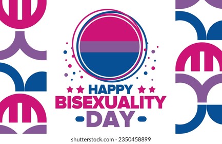 Celebrate Bisexuality Day. Bisexual Pride and Bi Visibility Day. Bisexual flag. Coming out. Celebrated annual in September 23. Festival and parade. Poster, card, banner, template, background. Vector