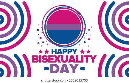 Celebrate Bisexuality Day. Bisexual Pride and Bi Visibility Day. Bisexual flag. Coming out. Celebrated annual in September 23. Festival and parade. Poster, card, banner, template, background. Vector