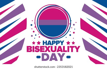 Celebrate Bisexuality Day. Bisexual Pride and Bi Visibility Day. Bisexual flag. Coming out. Celebrated annual in September 23. Festival and parade. Poster, card, banner, template, background. Vector