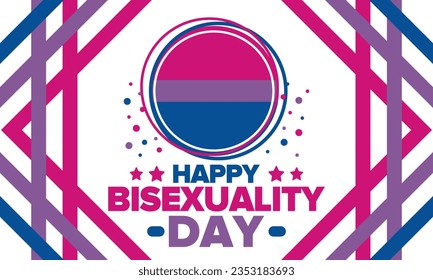 Celebrate Bisexuality Day. Bisexual Pride and Bi Visibility Day. Bisexual flag. Coming out. Celebrated annual in September 23. Festival and parade. Poster, card, banner, template, background. Vector