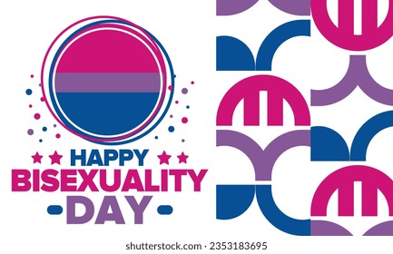 Celebrate Bisexuality Day. Bisexual Pride and Bi Visibility Day. Bisexual flag. Coming out. Celebrated annual in September 23. Festival and parade. Poster, card, banner, template, background. Vector