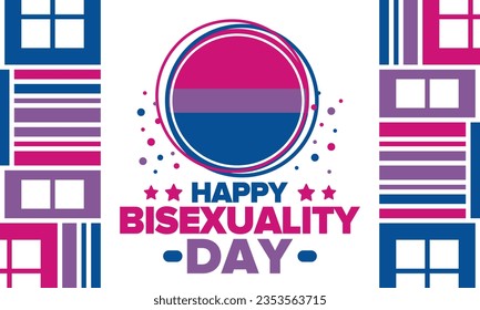 Celebrate Bisexuality Day. Bisexual Pride and Bi Visibility Day. Bisexual flag. Coming out. Celebrated annual in September 23. Festival and parade. Poster, card, banner, template, background. Vector