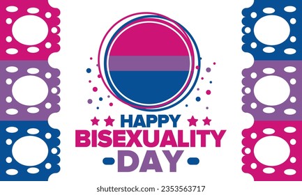 Celebrate Bisexuality Day. Bisexual Pride and Bi Visibility Day. Bisexual flag. Coming out. Celebrated annual in September 23. Festival and parade. Poster, card, banner, template, background. Vector