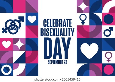 Celebrate Bisexuality Day. September 23. Holiday concept. Template for background, banner, card, poster with text inscription. Vector EPS10 illustration