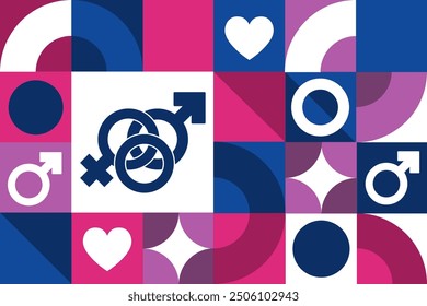 Celebra el Día de la Bisexualidad. 23 de septiembre. Patrón geométrico sin fisuras. Plantilla para el fondo, Anuncio, tarjeta, cartel. Vector EPS10 ilustración