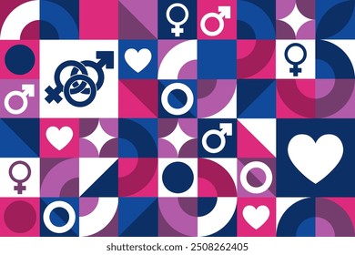 Celebra el Día de la Bisexualidad. 23 de septiembre. Patrón geométrico sin fisuras. Plantilla para el fondo, Anuncio, tarjeta, cartel. Vector EPS10 ilustración