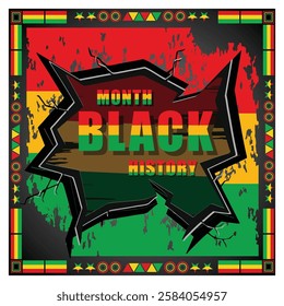 Celebrate Black History Month with this vibrant artwork featuring Pan African colors, abstract designs, and meaningful symbolism. Flat vector modern illustration 