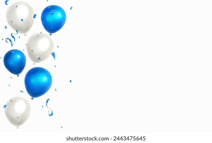 Celebrate with blue balloons with confetti for festive decorations vector illustration. birthday, holiday, event background