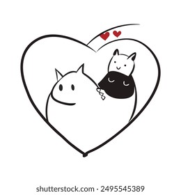 Celebrate the bond between pets with our "Cat and Dog in Red Heart Vector Illustration." Perfect for cards, posters, and crafts, this adorable design adds a touch of love to any project.