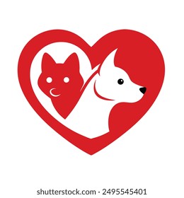 Celebrate the bond between pets with our "Cat and Dog in Red Heart Vector Illustration." Perfect for cards, posters, and crafts, this adorable design adds a touch of love to any project.