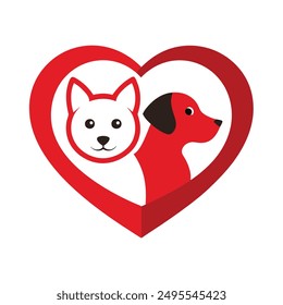 Celebrate the bond between pets with our "Cat and Dog in Red Heart Vector Illustration." Perfect for cards, posters, and crafts, this adorable design adds a touch of love to any project.