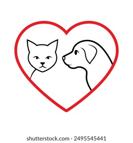 Celebrate the bond between pets with our "Cat and Dog in Red Heart Vector Illustration." Perfect for cards, posters, and crafts, this adorable design adds a touch of love to any project.