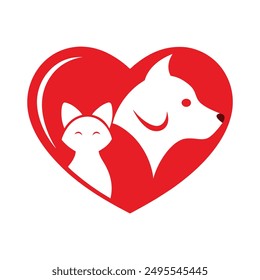 Celebrate the bond between pets with our "Cat and Dog in Red Heart Vector Illustration." Perfect for cards, posters, and crafts, this adorable design adds a touch of love to any project.