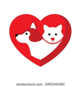 Celebrate the bond between pets with our "Cat and Dog in Red Heart Vector Illustration." Perfect for cards, posters, and crafts, this adorable design adds a touch of love to any project.