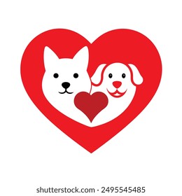 Celebrate the bond between pets with our "Cat and Dog in Red Heart Vector Illustration." Perfect for cards, posters, and crafts, this adorable design adds a touch of love to any project.