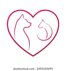 Celebrate the bond between pets with our "Cat and Dog in Red Heart Vector Illustration." Perfect for cards, posters, and crafts, this adorable design adds a touch of love to any project.