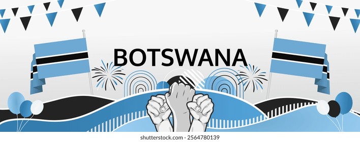 Celebrate Botswana Independence Day. Horizontal banner with bold and iconic flag colors. Happy Botswana National Day. Raise your hand to show your support or protest. Holiday concept