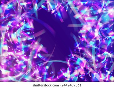 Celebrate Burst. Laser Gradient. Pink Retro Glitter. Hologram Effect. Isolated Poster. Abstract Design. 3d Confetti. Light Christmas Serpentine. Purple Celebrate Burst
