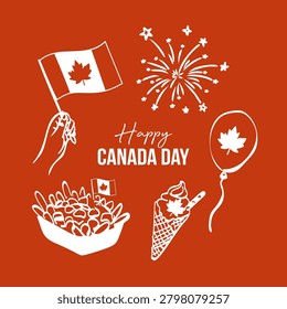 Celebrate canada day with maple leaf iconography, fireworks, and traditional canadian treats.