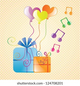 Celebrate card, with balloons, and musical notes. vector illustration