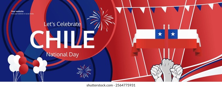 Celebrate Chile Independence Day. Horizontal banner with bold and iconic flag colors. Happy Chile National Day. Raise your hand to show your support or protest. Holiday concept