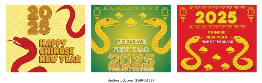 Celebrate the Chinese New Year 2025. Celebrating the Year of the Snake. Festive red and gold celebrating the 2025 Chinese New Year. Set flat vector modern illustration 