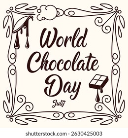 Celebrate Chocolate Day on July 7th with this stylish vector t-shirt design featuring delicious chocolate-themed typography. Perfect for apparel, greeting cards, and festive gifts. Ideal for chocolate