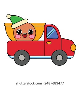 Celebrate the Christmas  Holidays with a Festive Pickup Truck  vector illustration, cartoon, clipart and line art design