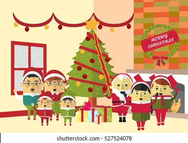 celebrate Christmas in the warmth of the family. vector illustration