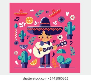 Celebrate Cinco de Mayo with a hand-drawn illustration capturing the festive spirit of Mexico's rich cultural heritage. Discover the beauty and joy of this vibrant celebration through art