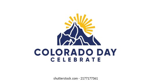 celebrate colorado day logo design, colorado peak logo and sunrise
