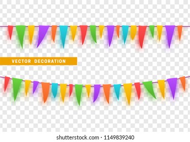 Celebrate colorful bunting flags party decoration, isolated on transparent background