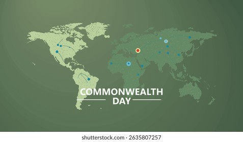 Celebrate Commonwealth Day with this modern vector map. It visualizes global connections between nations using dotted lines and nodes, symbolizing unity and international cooperation