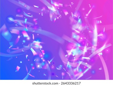 Celebrate Confetti. Abstract Design. Blue Light Glitter. 3d Effect. Isolated Poster. Art Pattern. Glare Iridescent Illustration. Explosion Burst. Pink Celebrate Confetti