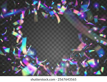 Celebrate Confetti. Isolated Paper. Purple Foil Glitter. Festive Background. Light Gradient. Happy Christmas Illustration. Falling Tinsel. Carnaval Effect. Pink Celebrate Confetti