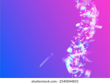 Celebrate Confetti. Pink Laser Background. Rainbow Poster. Festive Effect. Art Template. Surprise Banner. Hologram Burst. Glare Christmas Illustration. Purple Celebrate Confetti
