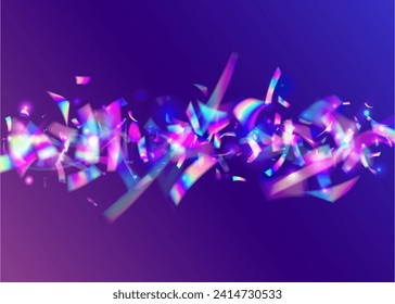 Celebrate Confetti. Rainbow Flag. Glare Pattern. Isolated Tinsel. Blue Happy Ribbon. Disco Glitter. Explosion Burst. Laser Holographic Illustration. Purple Celebrate Confetti