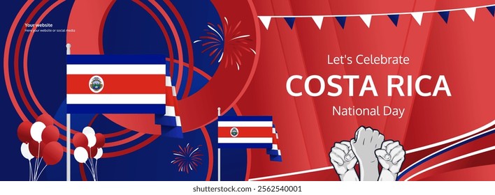 Celebrate Costa Rica national day. Banner billboard with bold and iconic flag colors. Happy Costa Rica Independence Day. Raise your hand to show your support or protest