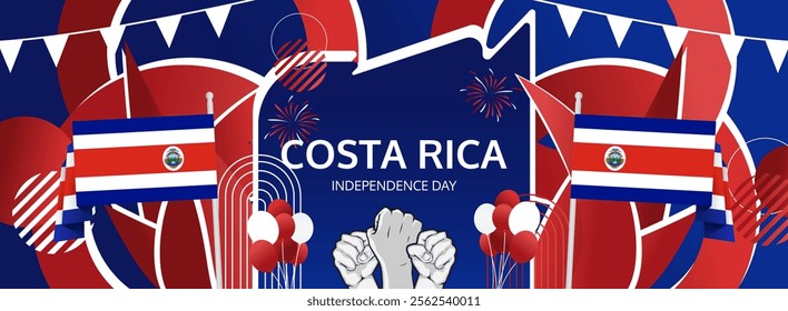 Celebrate Costa Rica national day. Banner billboard with bold and iconic flag colors. Happy Costa Rica Independence Day. Raise your hand to show your support or protest