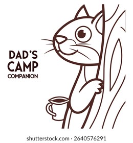 Celebrate Dad's adorable camp companion with this T-shirt design! Featuring a charming squirrel peeking from behind a tree, holding a coffee mug, it's perfect for the dad who loves wildlife