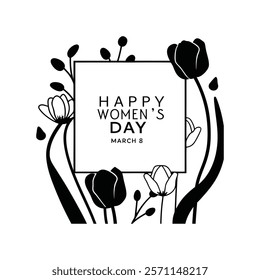 Celebrate Women’s Day with a beautiful greeting card design featuring tulip flowers. This elegant vector illustration is perfect for creating heartfelt messages or printable decor.