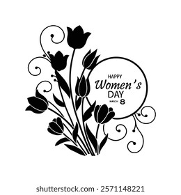 Celebrate Women’s Day with a beautiful greeting card design featuring tulip flowers. This elegant vector illustration is perfect for creating heartfelt messages or printable decor.