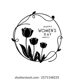 Celebrate Women’s Day with a beautiful greeting card design featuring tulip flowers. This elegant vector illustration is perfect for creating heartfelt messages or printable decor.