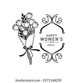 Celebrate Women’s Day with a beautiful greeting card design featuring tulip flowers. This elegant vector illustration is perfect for creating heartfelt messages or printable decor.