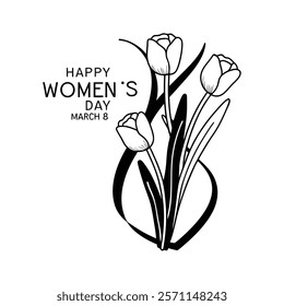 Celebrate Women’s Day with a beautiful greeting card design featuring tulip flowers. This elegant vector illustration is perfect for creating heartfelt messages or printable decor.