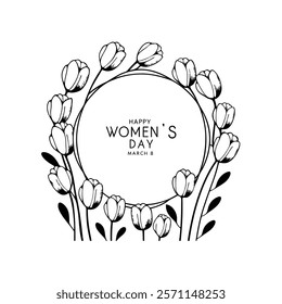 Celebrate Women’s Day with a beautiful greeting card design featuring tulip flowers. This elegant vector illustration is perfect for creating heartfelt messages or printable decor.