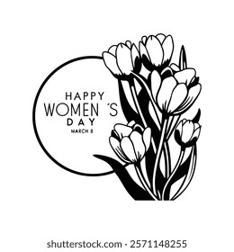 Celebrate Women’s Day with a beautiful greeting card design featuring tulip flowers. This elegant vector illustration is perfect for creating heartfelt messages or printable decor.