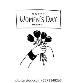 Celebrate Women’s Day with a beautiful greeting card design featuring tulip flowers. This elegant vector illustration is perfect for creating heartfelt messages or printable decor.